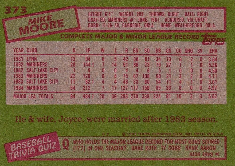 Mike Moore  baseball card collectible - Main Image 2