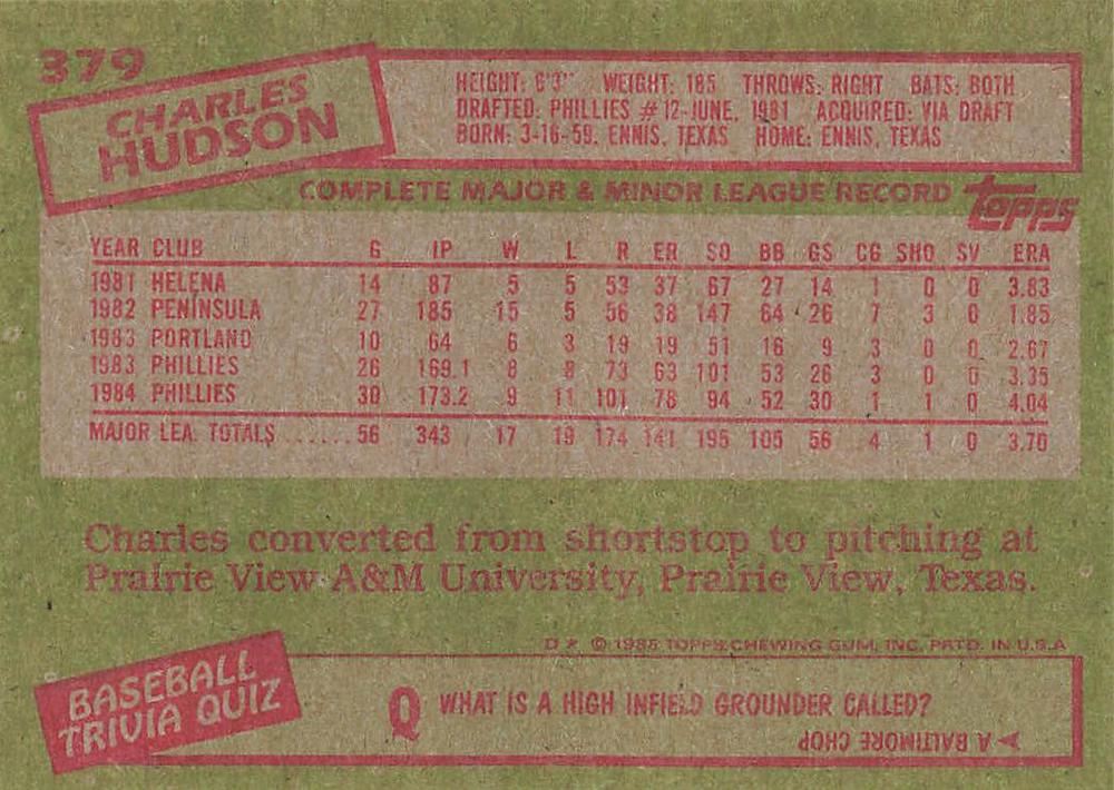 Charles Hudson  baseball card collectible - Main Image 2