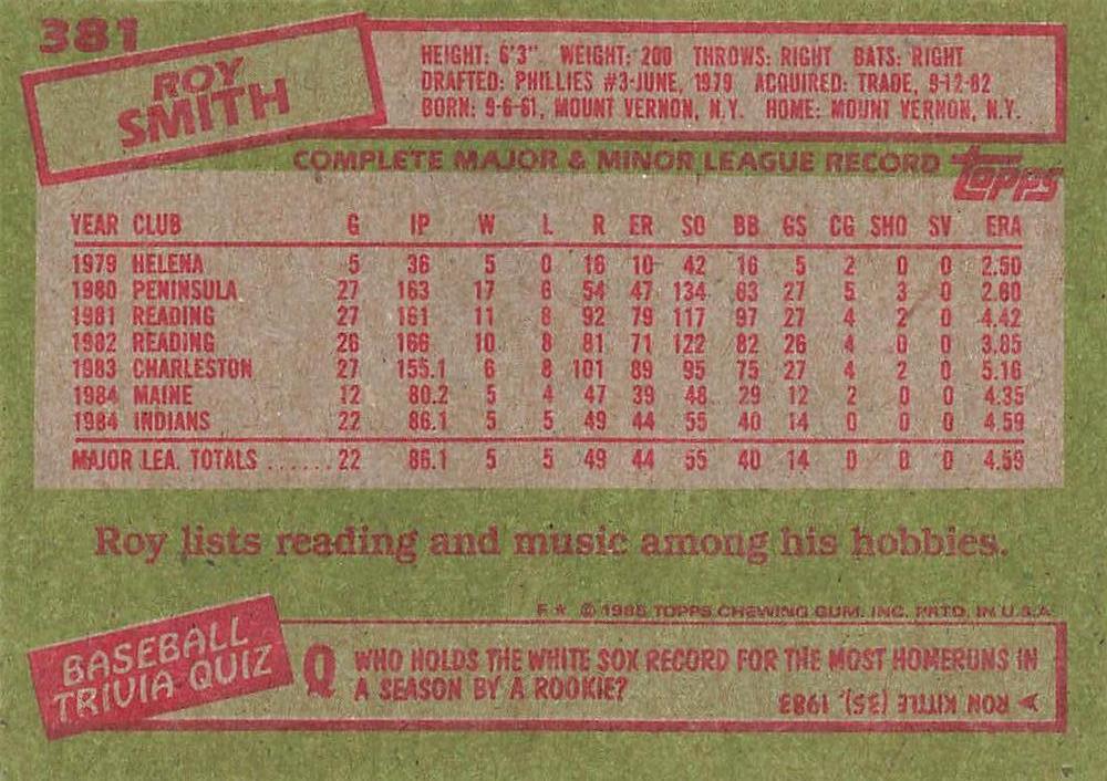 Roy Smith  baseball card collectible - Main Image 2