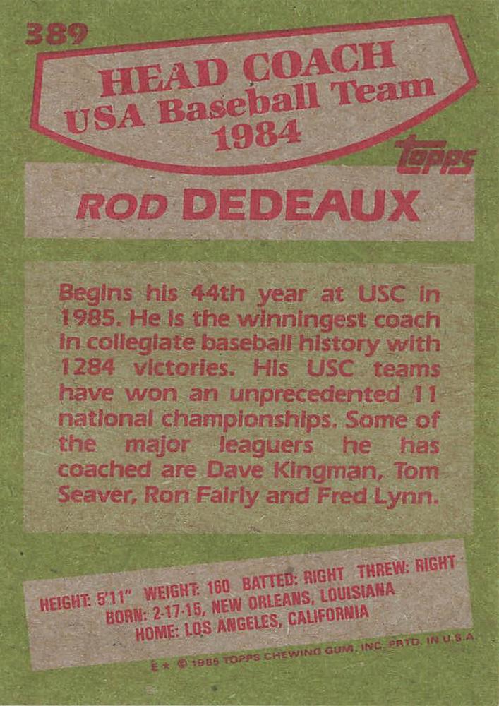 Rod Dedeaux  baseball card collectible - Main Image 2