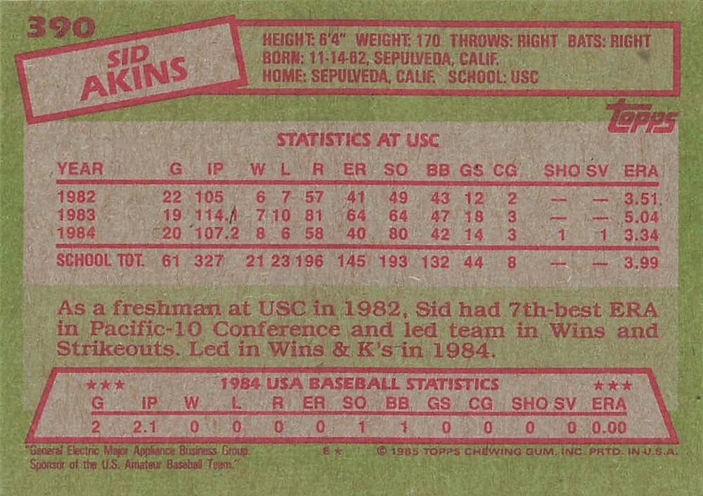 Sid Akins  baseball card collectible - Main Image 2