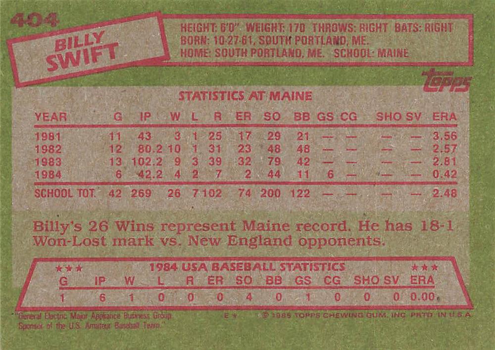 Billy Swift  baseball card collectible - Main Image 2