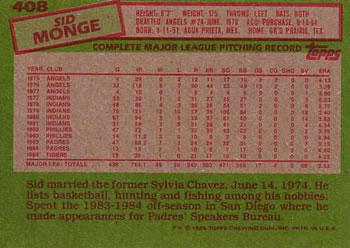 Sid Monge  baseball card collectible - Main Image 2