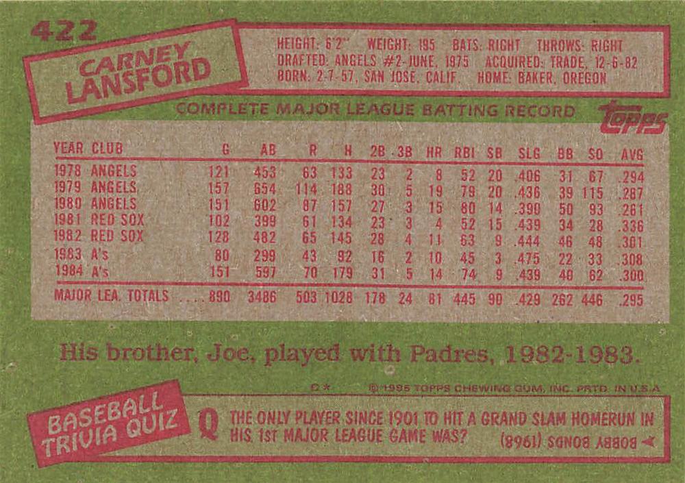 Carney Lansford  baseball card collectible - Main Image 2