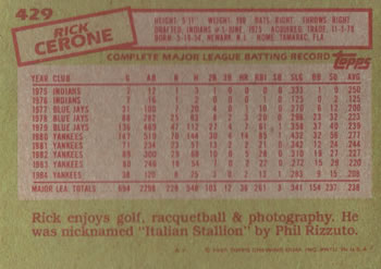 Rick Cerone  baseball card collectible - Main Image 2