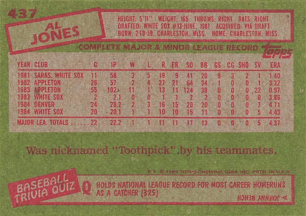 Al Jones  baseball card collectible - Main Image 2