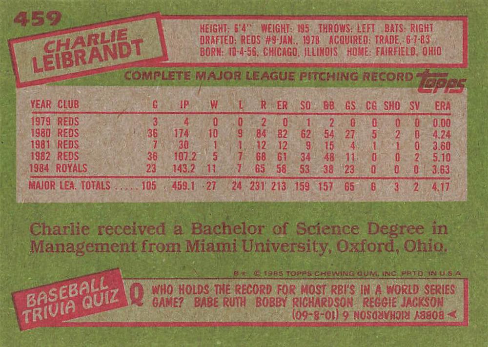 Charlie Leibrandt  baseball card collectible - Main Image 2