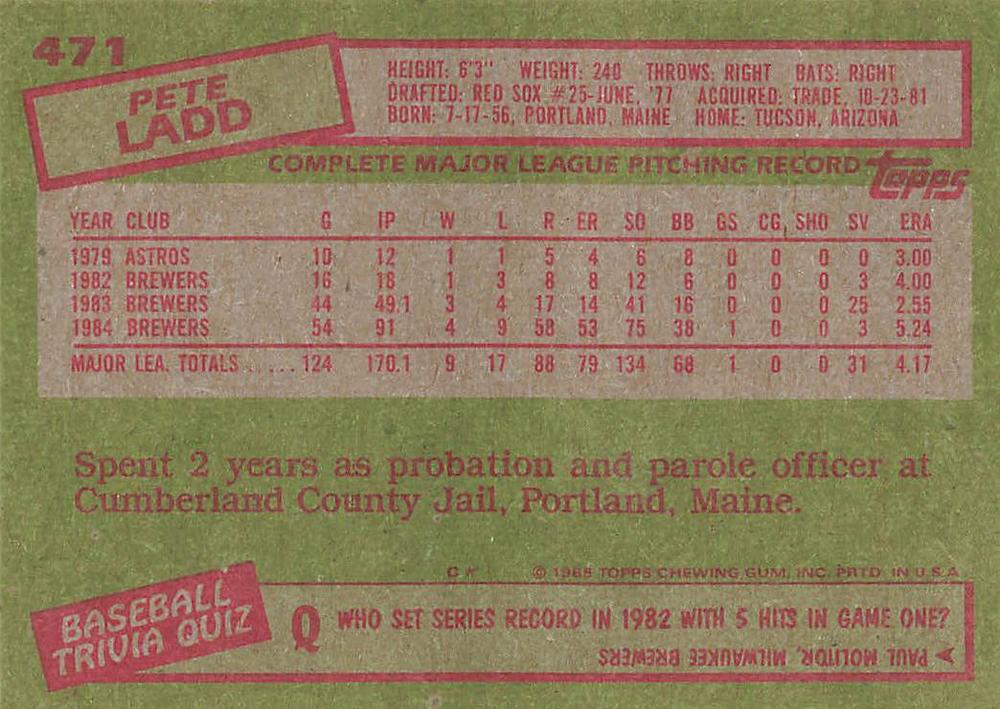 Pete Ladd  baseball card collectible - Main Image 2