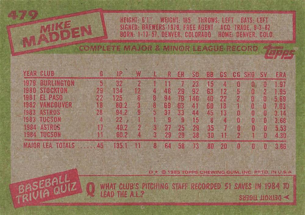 Mike Madden  baseball card collectible - Main Image 2