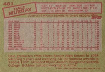 Dale Murray  baseball card collectible - Main Image 2