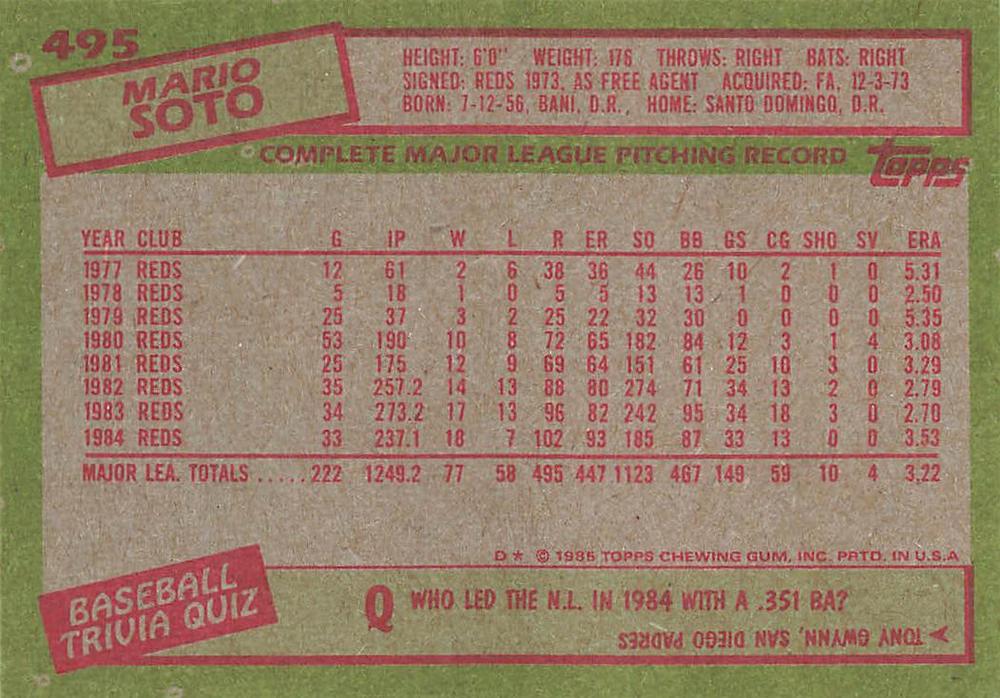 Mario Soto  baseball card collectible - Main Image 2