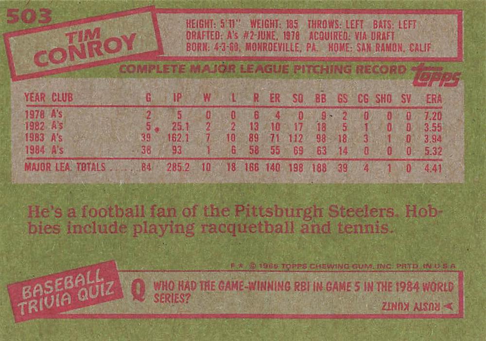 Tim Conroy  baseball card collectible - Main Image 2