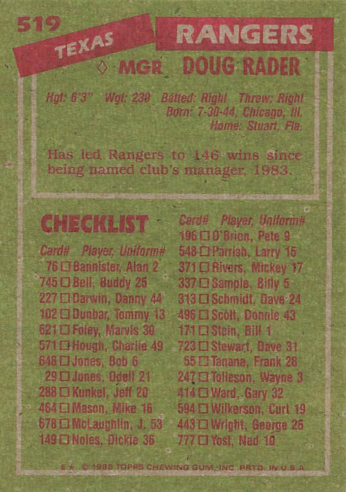 Doug Rader  baseball card collectible - Main Image 2