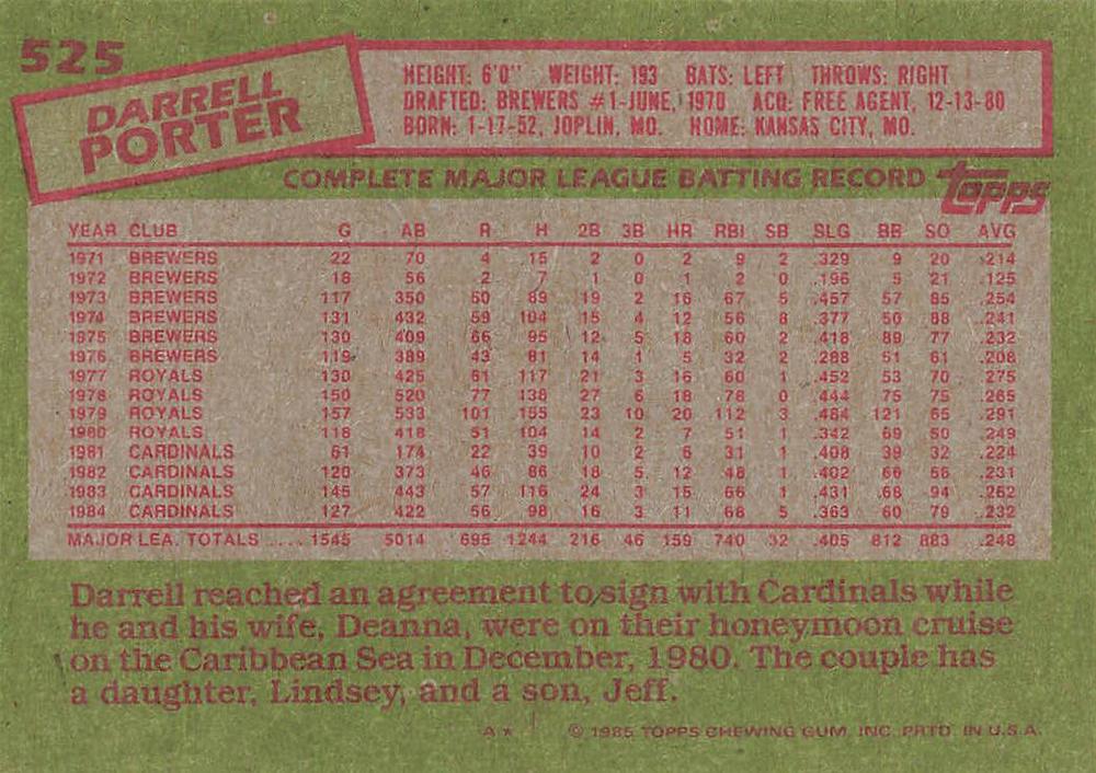 Darrell Porter  baseball card collectible - Main Image 2