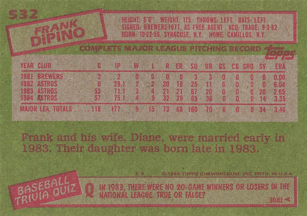 Frank DiPino  baseball card collectible - Main Image 2