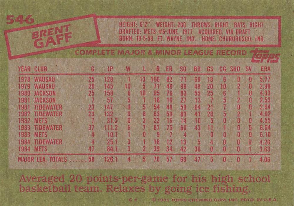 Brent Gaff  baseball card collectible - Main Image 2