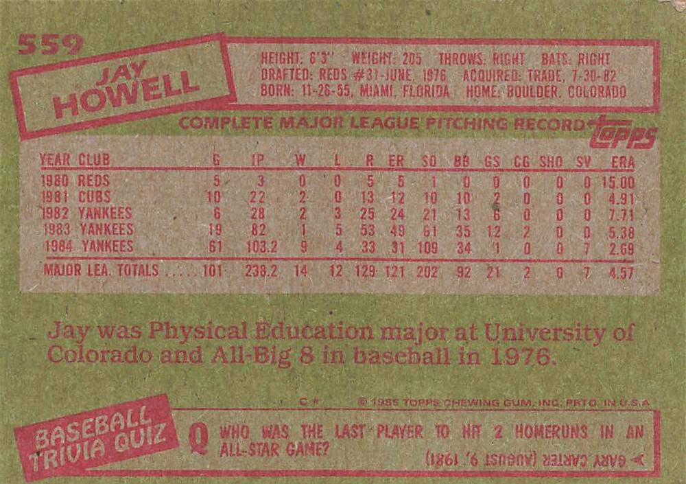 Jay Howell  baseball card collectible - Main Image 2