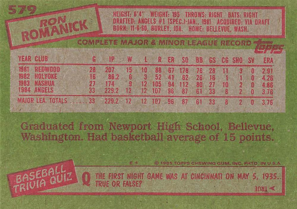 Ron Romanick  baseball card collectible - Main Image 2