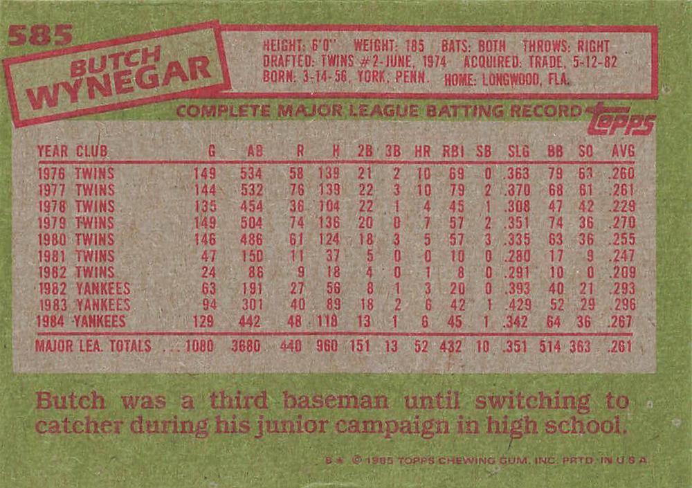 Butch Wynegar  baseball card collectible - Main Image 2