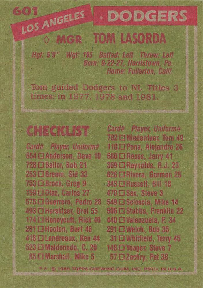 Tom Lasorda  baseball card collectible - Main Image 2