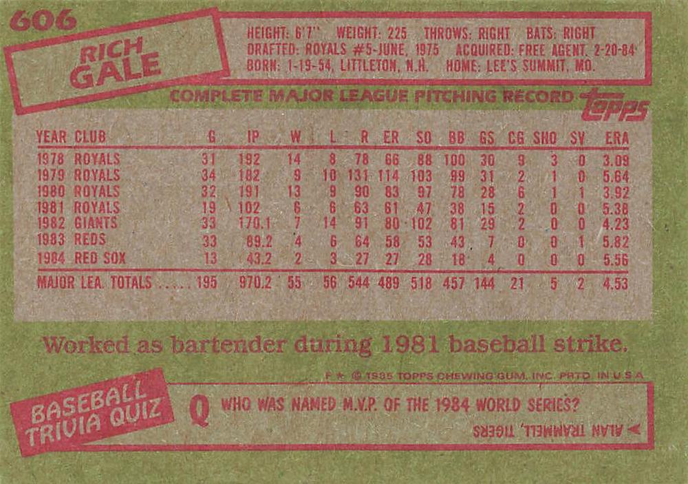 Rich Gale  baseball card collectible - Main Image 2