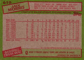 Jack Morris  baseball card collectible - Main Image 2
