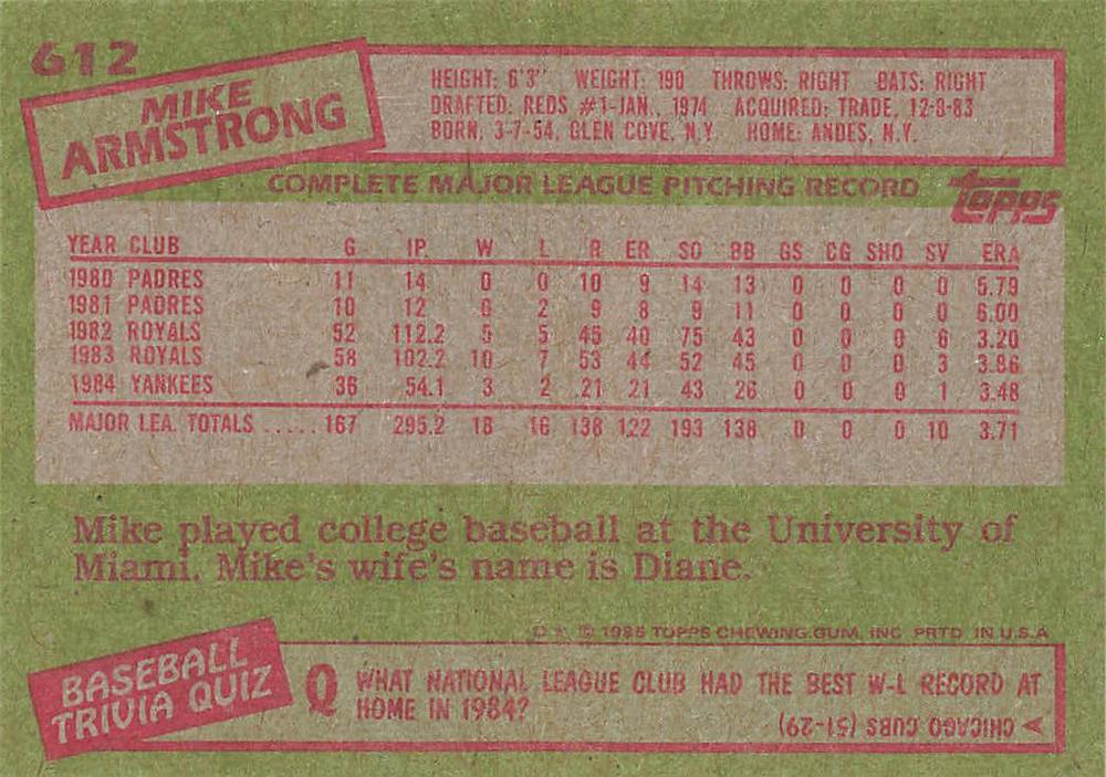 Mike Armstrong  baseball card collectible - Main Image 2