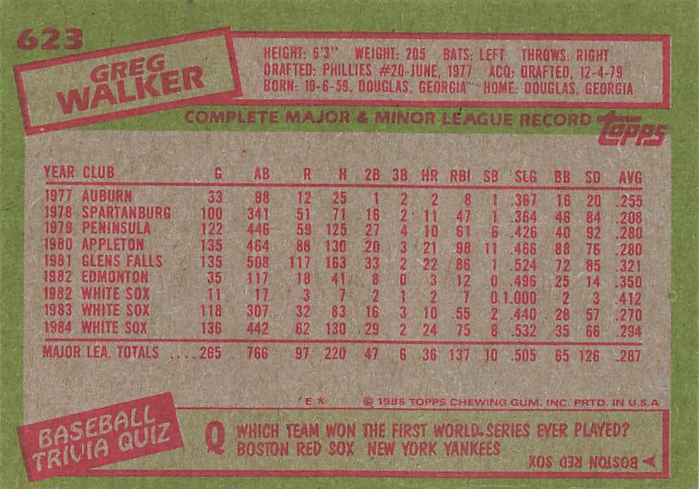 Greg Walker  baseball card collectible - Main Image 2