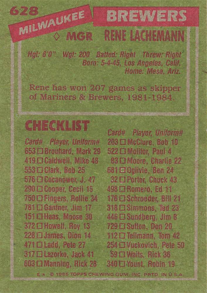 Rene Lachemann  baseball card collectible - Main Image 2