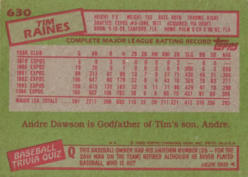 Tim Raines  baseball card collectible - Main Image 2