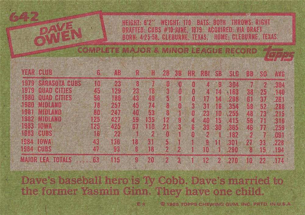 Dave Owen  baseball card collectible - Main Image 2