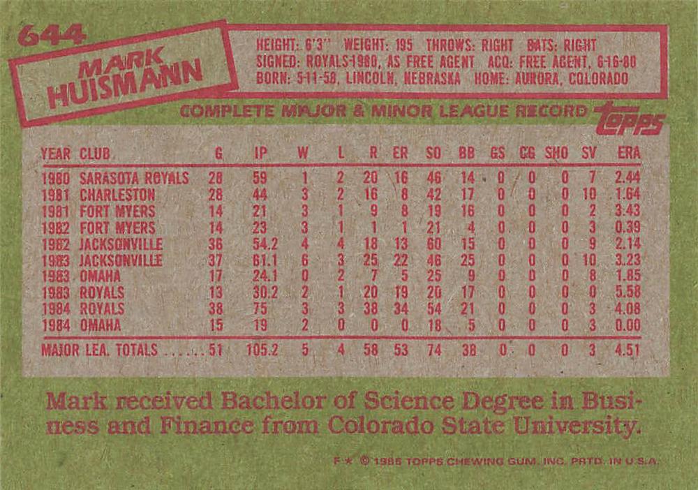 Mark Huismann  baseball card collectible - Main Image 2