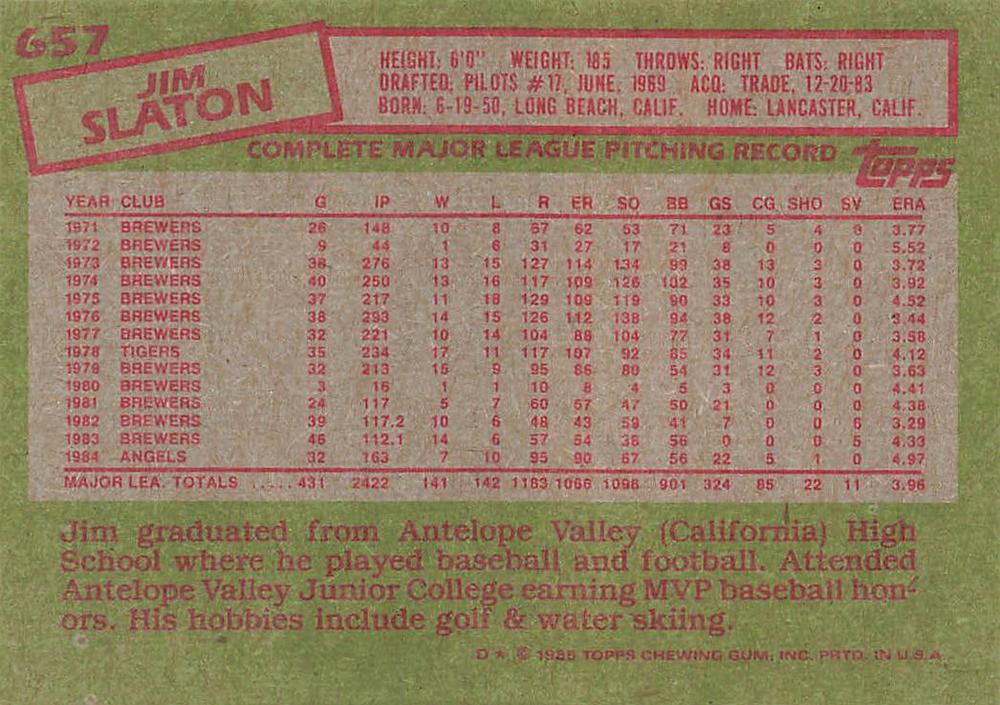 Jim Slaton  baseball card collectible - Main Image 2