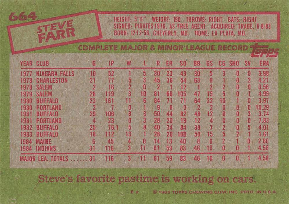 Steve Farr  baseball card collectible - Main Image 2