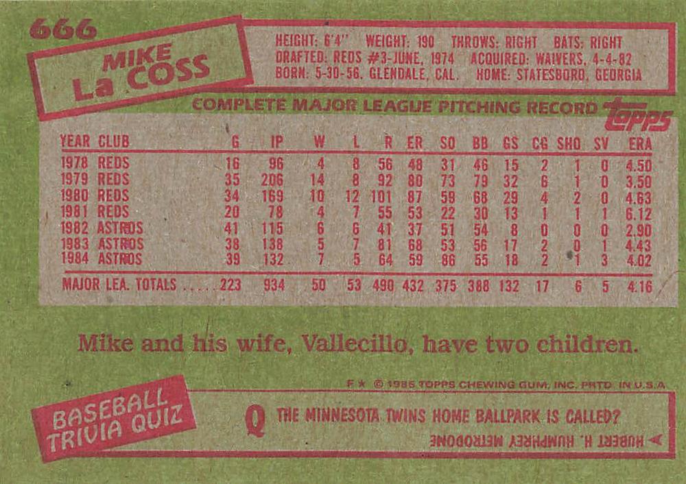 Mike LaCoss  baseball card collectible - Main Image 2