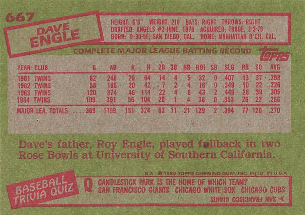 Dave Engle  baseball card collectible - Main Image 2