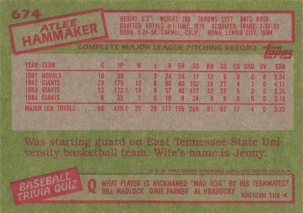 Atlee Hammaker  baseball card collectible - Main Image 2