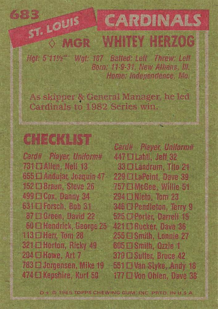 Whitey Herzog  baseball card collectible - Main Image 2