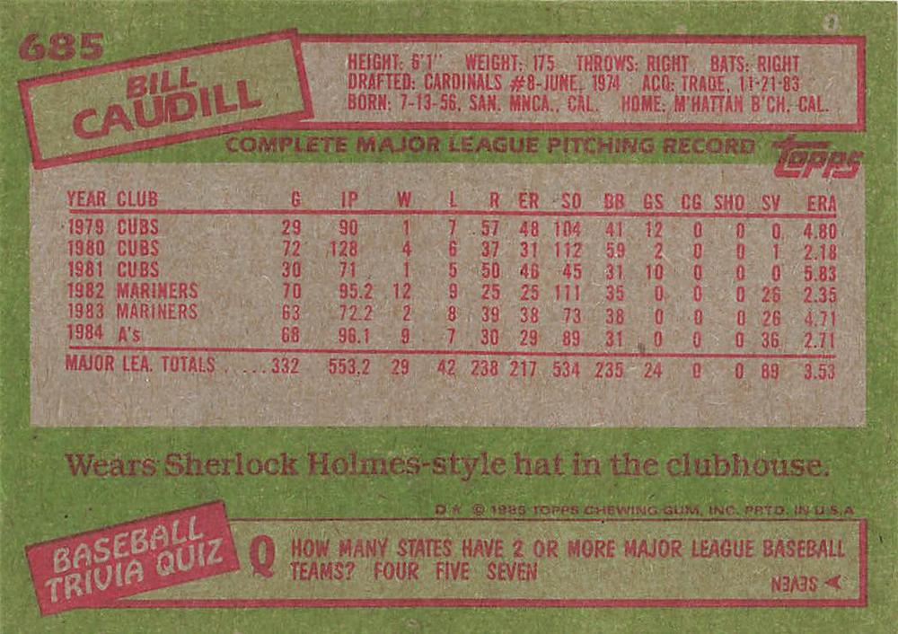 Bill Caudill  baseball card collectible - Main Image 2