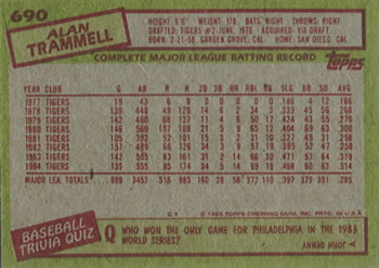 Alan Trammell  baseball card collectible - Main Image 2