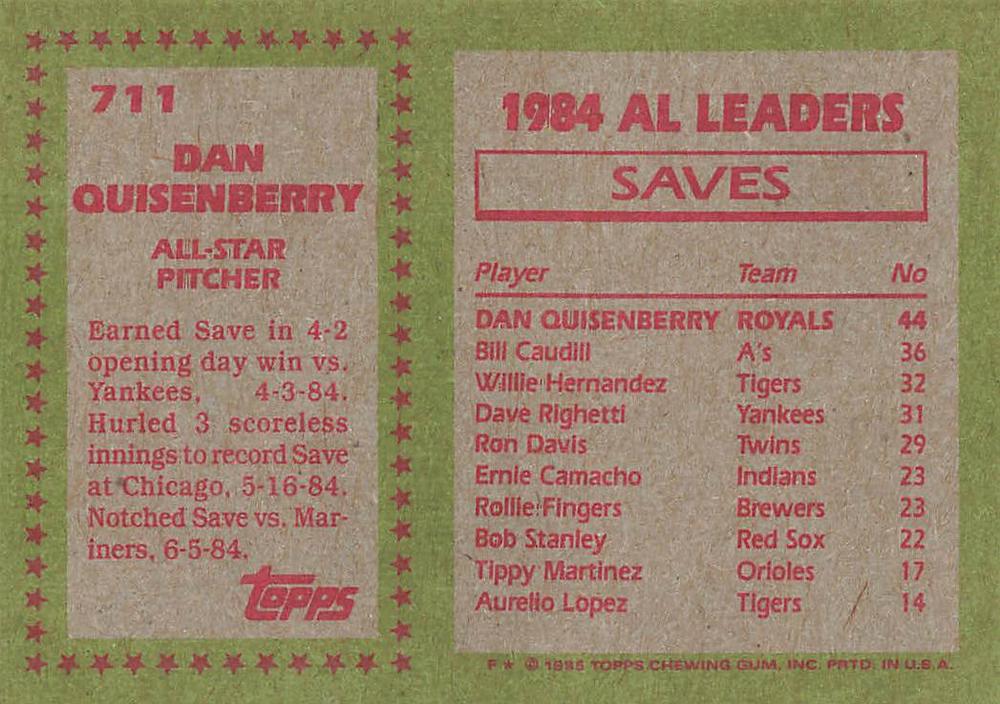 Dan Quisenberry  baseball card collectible - Main Image 2