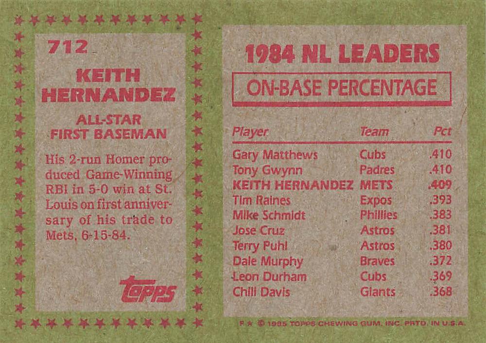 Keith Hernandez  baseball card collectible - Main Image 2