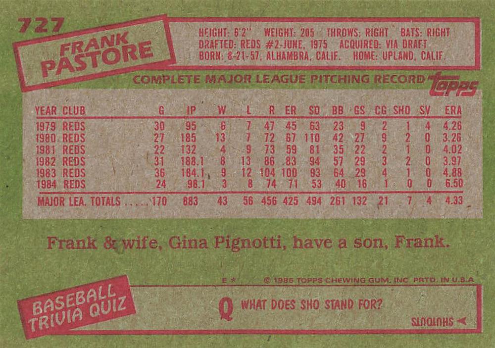 Frank Pastore  baseball card collectible - Main Image 2