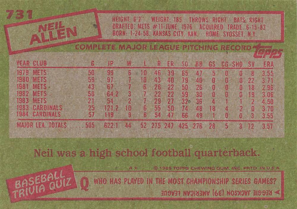 Neil Allen  baseball card collectible - Main Image 2