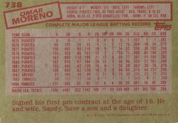 Omar Moreno  baseball card collectible - Main Image 2