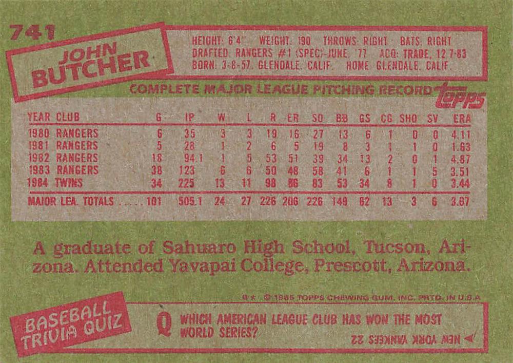 John Butcher  baseball card collectible - Main Image 2