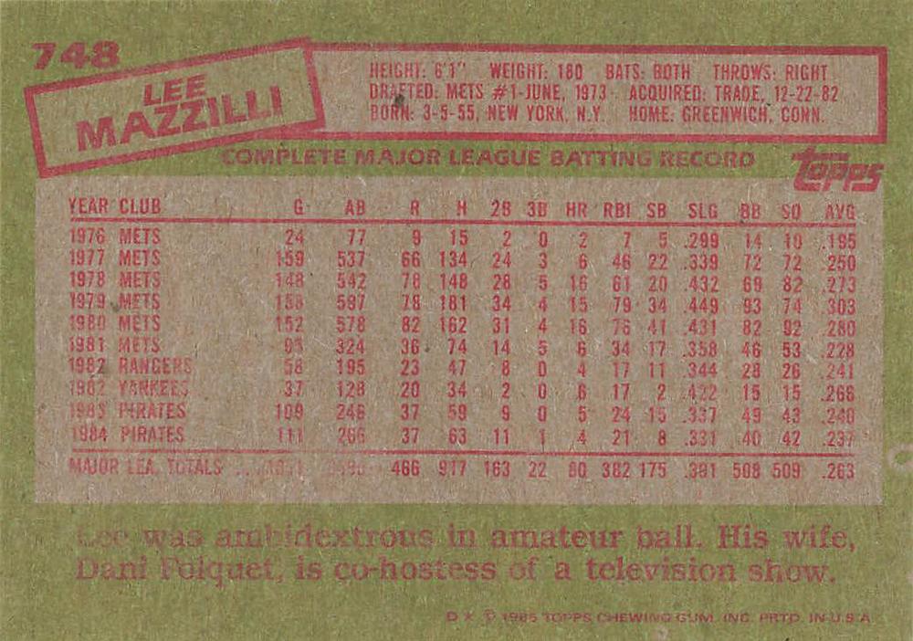 Lee Mazzilli  baseball card collectible - Main Image 2