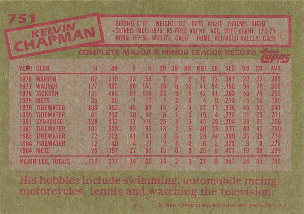 Kelvin Chapman  baseball card collectible - Main Image 2