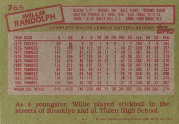 Willie Randolph  baseball card collectible - Main Image 2