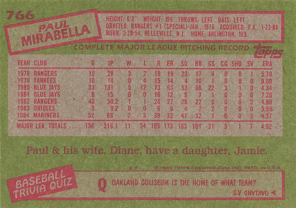 Paul Mirabella  baseball card collectible - Main Image 2